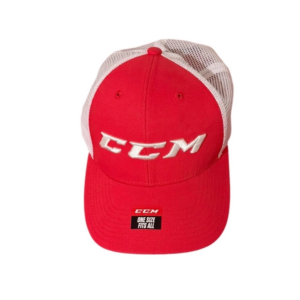 NWT CCM JetSpeed Trucker Hat Mens Red White Mesh Snapback Hockey Cap One Size